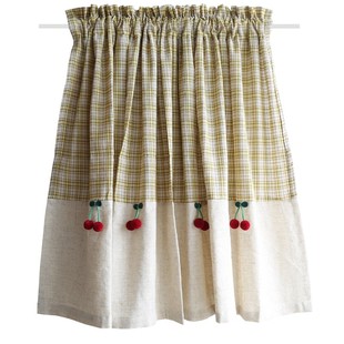 鸢尾乡旅格子樱桃半帘穿杆帘免打孔窗帘单片美式门帘窗户帘头柜子