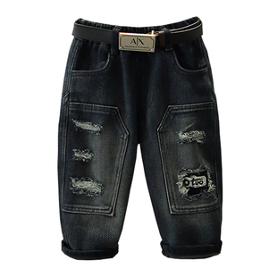 男童冬季破洞牛仔裤2025新款儿童冬装裤子宝宝韩版酷帅加绒长裤潮