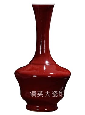古法红釉赏瓶中式公司客厅摆件