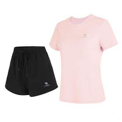 骆驼女装休闲运动套装2025夏新款百搭速干短袖T恤运动短裤两件套