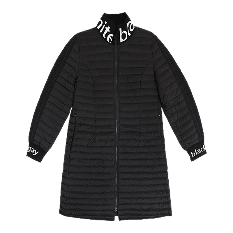 纳帕佳长款长袖羽绒服保暖外套秋季女式黑色个性休闲设计感上衣