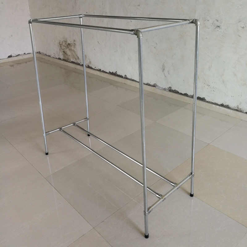 双排服装架展示架地摊落地晒被货架挂衣服架子阳台镀锌水管晾衣架