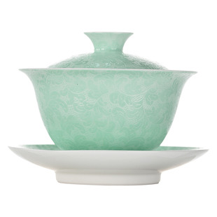 景德镇官方陶瓷三才盖碗茶具中式家用手工扒花泡茶碗单个高档新款