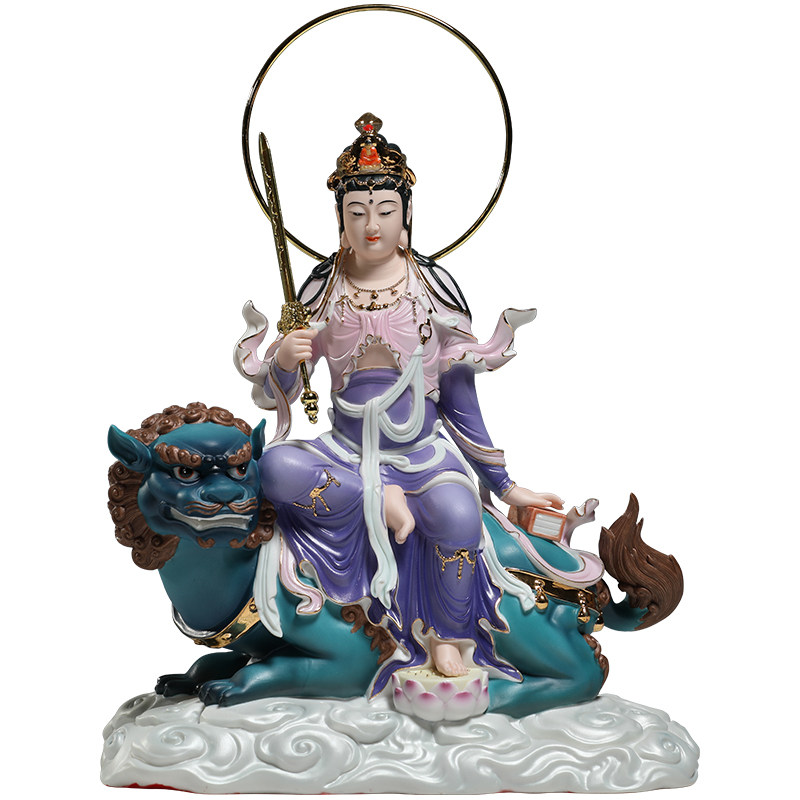文殊普贤菩萨摆件锵锵陶瓷中式风