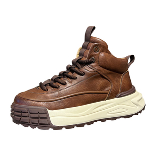 欧洲站高帮男鞋2025秋冬新款皮面厚底增高休闲鞋加绒保暖舒适棉鞋