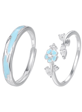 心动桃花S925纯银夜光滴胶情侣戒指小众设计感时尚情人节礼物爆款