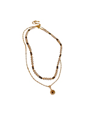 珍珠虎眼石圆形吊坠项链时尚复古美拉德锁骨链气质小众感饰品