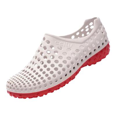 绿透气平跟镂空双色洞洞鞋