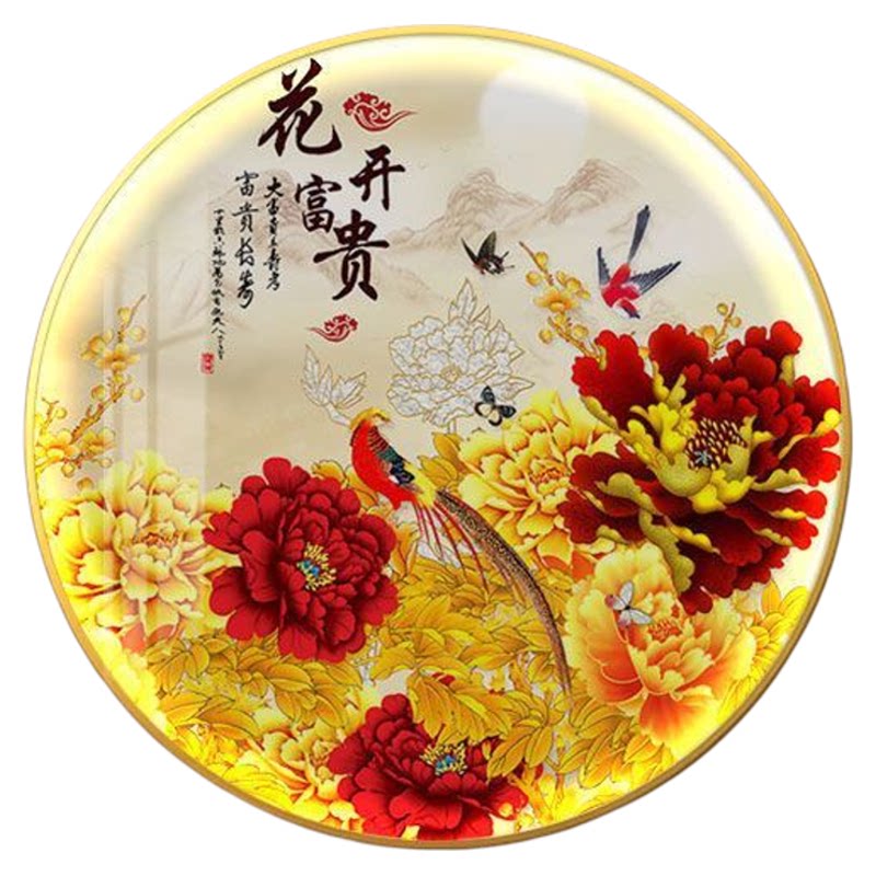 花开富贵牡丹花LED灯画圆形玄关