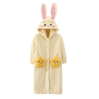 乌萨奇女童珊瑚绒睡袍冬季加厚长款女孩初中生chiikawa法兰绒睡衣