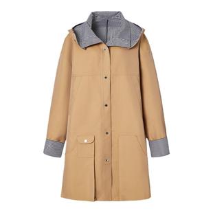 【明星同款】LEDIM WANG游牧风卡其色连帽风衣外套女宽松中长款