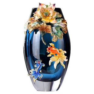 中式轻奢珐琅彩透明玻璃插花瓶高级感客厅桌面摆件艺术装饰鲜花器