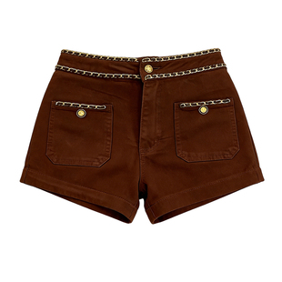 李李服饰小香风链条加绒牛仔短裤女2026冬季修身包臀显瘦气质靴裤