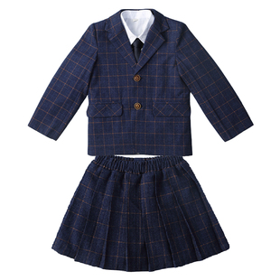 男童格子西装英伦学院风班服小学生礼服儿童校服女童套装裙三件套