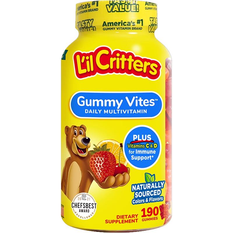 临期丽贵lilcritters小熊软糖儿童复合维生素钙锌多维营养补充剂