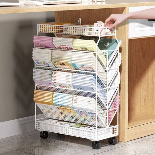 可移动教室课桌书本收纳书置物架学生推拉轮桌边带批发书架小桌旁