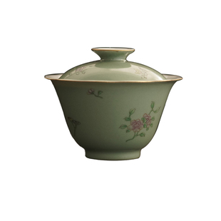 【赋山堂官方经典款】石青花卉葵口盖碗手工泡茶碗不烫手茶具单个