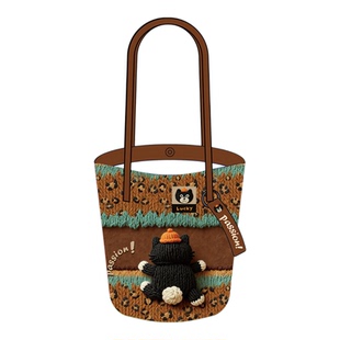 拾嘉针织立体黑猫通勤大容量水桶包单肩帆布包包女手提【6.6折】