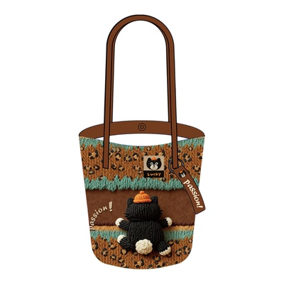 拾嘉针织立体黑猫大容量水桶包