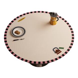 摩尔游记中古风圆桌垫布防水防油圆形桌面保护垫轻奢高级感茶几垫