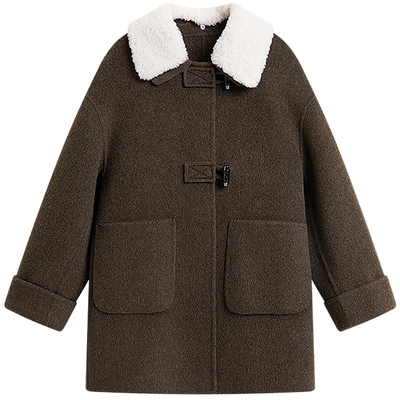 【100%绵羊毛】KBNE大毛领中长款毛呢羽绒服女装2025冬季新款外套