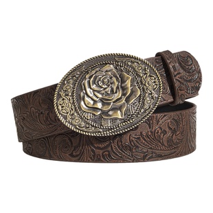 BradyMelivette美式复古玫瑰花扣皮带朋克风个性腰带男女装饰