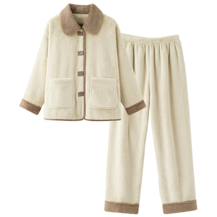 品牌睡衣女款2026新款冬季高级感双层加厚妈妈高品质毛绒外套套装