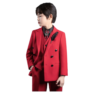 【清仓】男童西装套装红色儿童花童礼服高端主持人西服钢琴演出服