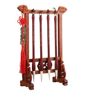 文昌笔挂毛笔4支实木笔架摆件书桌位文房四宝套装刻诗人名字李白