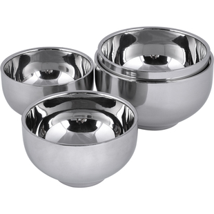 富尔兴特厚304不锈钢迷你婴儿辅食碗双层加厚防烫饭碗汤碗11-14cm