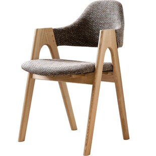 源氏木语西物实木餐椅橡木书桌椅餐厅椅子现代简约扶手椅靠背椅