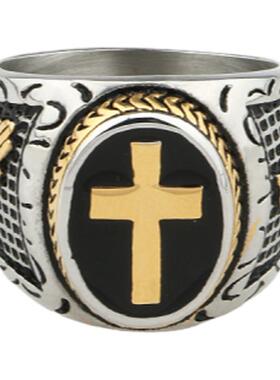 上帝之手十字架戒指钛钢镀金