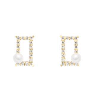 FOR YOU精致小巧几何珍珠方形耳钉无耳洞耳夹女耳饰气质韩国耳环