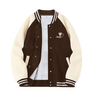KMV真维斯美式外套女2026新款夹棉棒球服秋冬款咖色加绒复古夹克