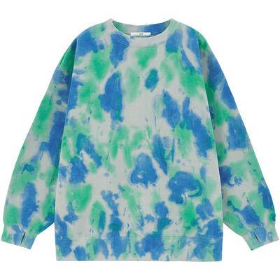 SLY 夏季日系扎染撞色宽松泡泡袖休闲卫衣030FAA80-5260