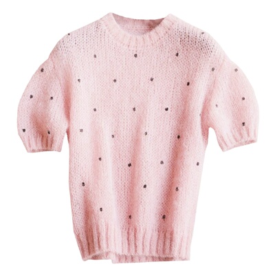 薄款镂空羊毛马海毛甜美粉色刺绣