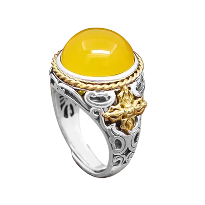 戒指空托镶嵌蜜蜡绿松石翡翠男