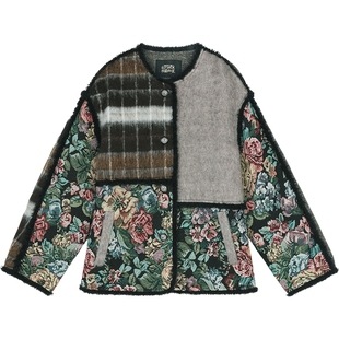 妖精的口袋复古拼接短款夹棉毛呢外套女2025年冬新款新年战袍大衣