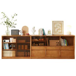 矮书柜带玻璃门实木书架落地餐边柜客厅电视柜组合日式收纳储物柜