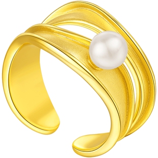 潮宏基至简S925银戒指贝珠镶嵌开口戒南法风浪漫妇女节礼物女J