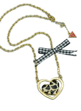 轻奢金色爱心豹纹蝴蝶结锁骨链