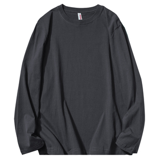 2025年冬季新款纯棉长袖t恤男宽松休闲打底衫圆领基础纯色上衣服