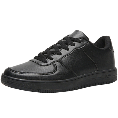 纯黑底板鞋特大码全黑色休闲皮鞋