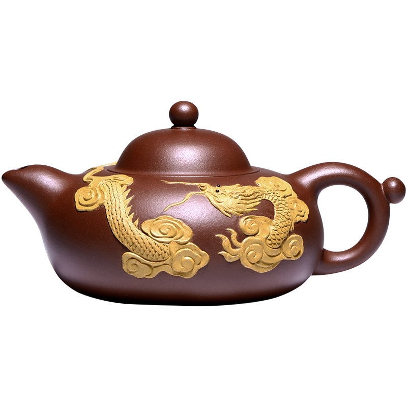 和泥有缘复古风紫砂堆塑云龙茶壶