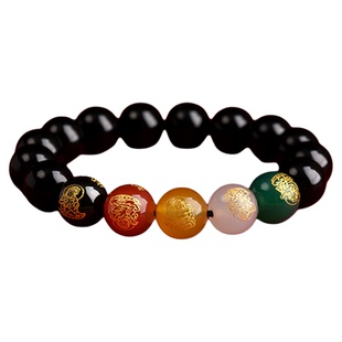 【普陀山正品】五路财神转运珠黑曜石手串男女款本命年黑玛瑙手链