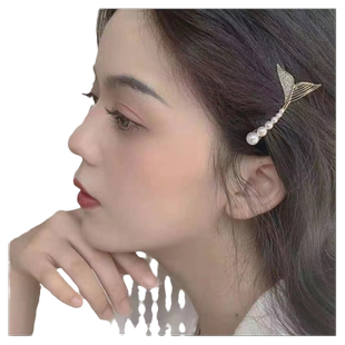 珍珠美人鱼发夹边夹蝴蝶发夹网红气质刘海夹一字夹发卡青蛙扣发饰