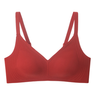 红色超薄本命年磨毛内衣女大胸显小聚拢防下垂收副乳无钢圈文胸罩