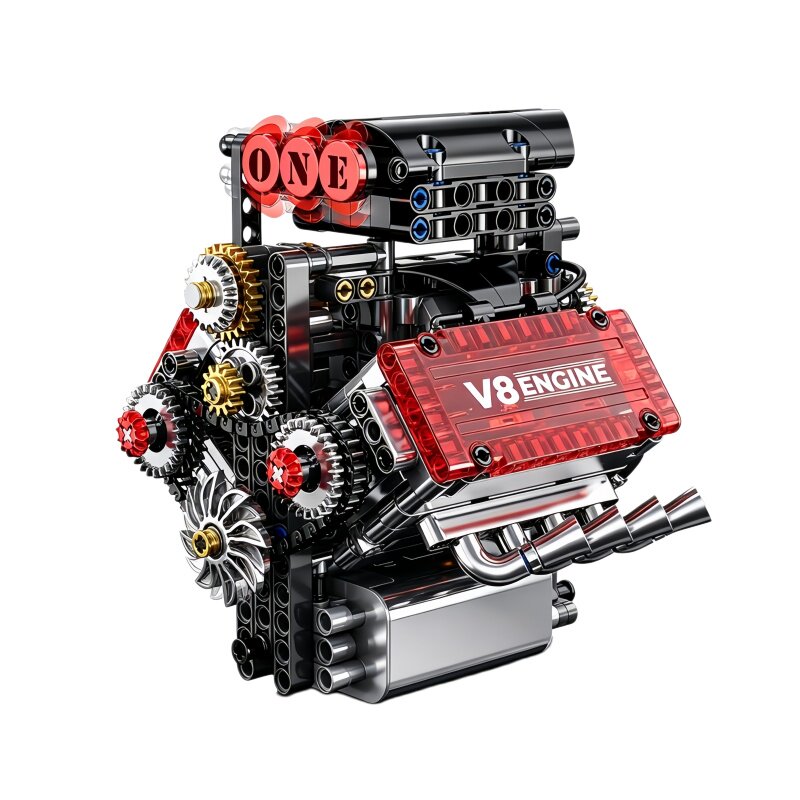 联合创想机械积木跑车v8v12发动机引擎模型玩具送男孩生日礼物