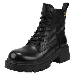 红粉知己真皮复古马丁靴女2025新款不累脚厚底户外靴百搭增高短靴