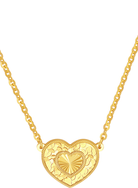 周六福项链女金色爱心链坠S925银黄金色小众送女友本命年礼物